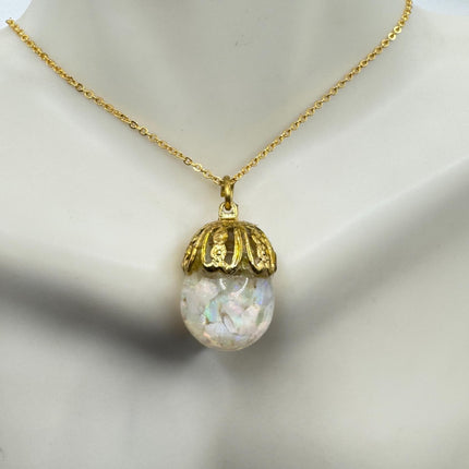Vintage White Fire Floating Opal Necklace Gold Filled