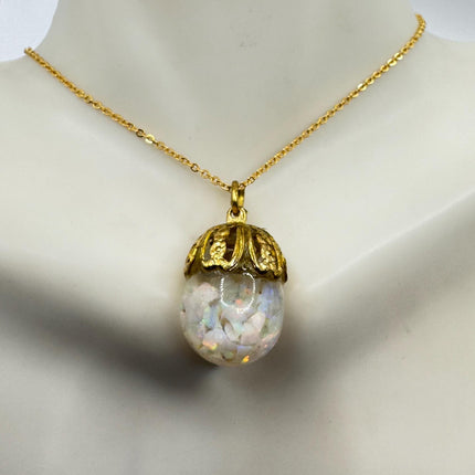 Vintage White Fire Floating Opal Necklace Gold Filled