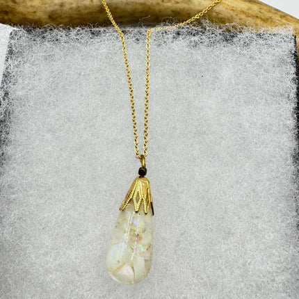 Vintage White Fire Floating Opal Necklace Gold Filled