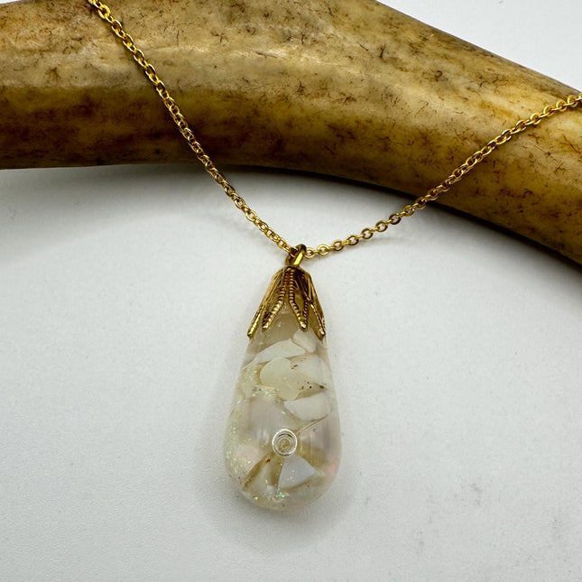 Vintage White Fire Floating Opal Necklace Gold Filled