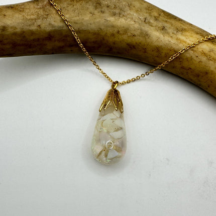 Vintage White Fire Floating Opal Necklace Gold Filled