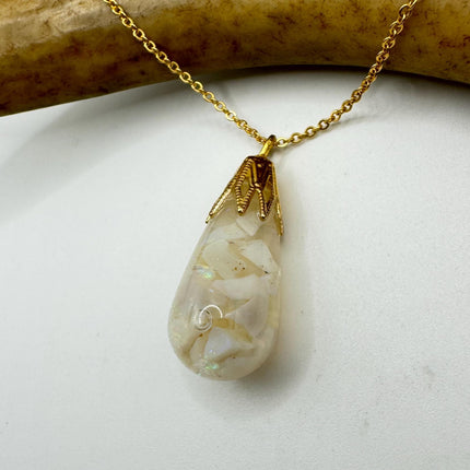 Vintage White Fire Floating Opal Necklace Gold Filled