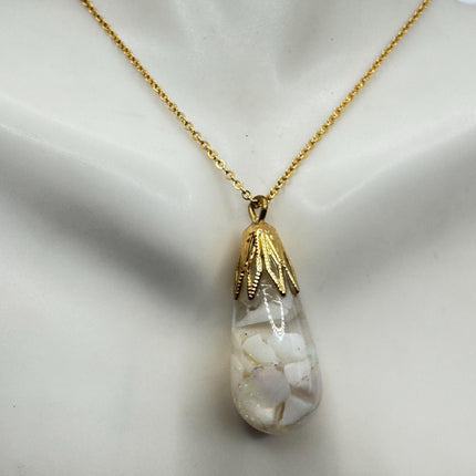 Vintage White Fire Floating Opal Necklace Gold Filled