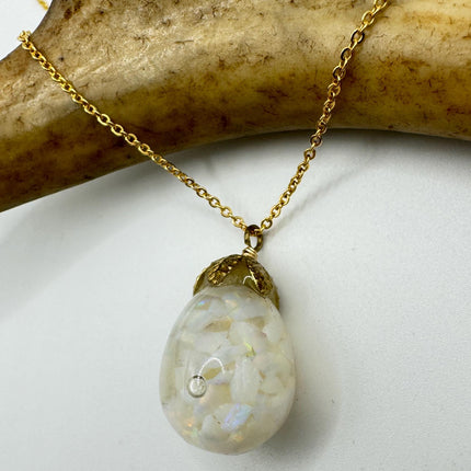 Vintage White Fire Floating Opal Necklace Gold Filled
