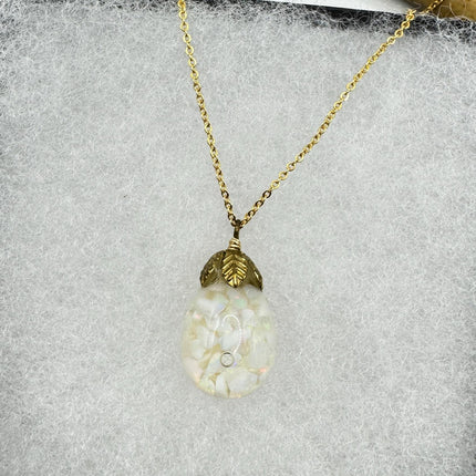 Vintage White Fire Floating Opal Necklace Gold Filled