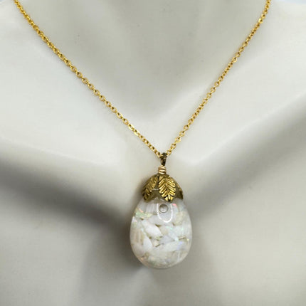 Vintage White Fire Floating Opal Necklace Gold Filled