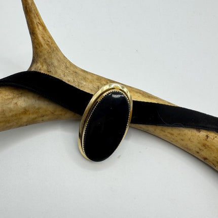 Black Onyx Brooch Pin - Vintage Gold Filled on Velvet Choker