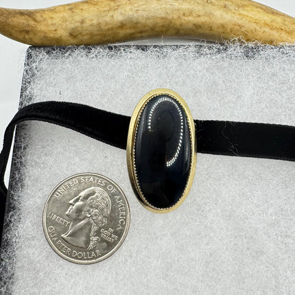 Black Onyx Brooch Pin - Vintage Gold Filled on Velvet Choker