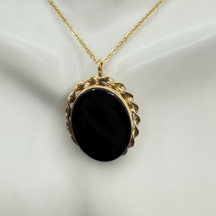 Black Onyx Brooch Pin Necklace Vintage Gold Filled on Chain