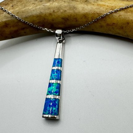 Vintage Blue Fire Opal Pendant Necklace 925 Sterling silver