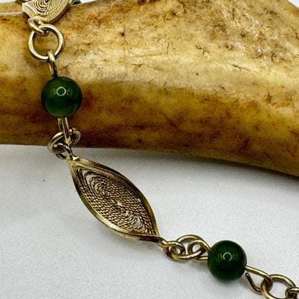 Vintage Green Jade Gold Filled Bracelet - Minimal Everyday Layered Stacking - Dainty Simple Design