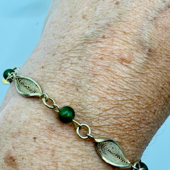 Vintage Green Jade Gold Filled Bracelet - Minimal Everyday Layered Stacking - Dainty Simple Design