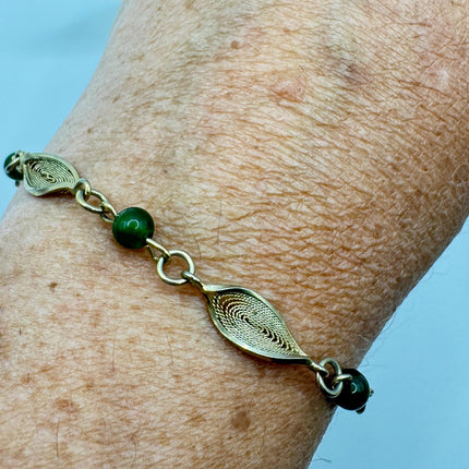 Vintage Green Jade Gold Filled Bracelet - Minimal Everyday Layered Stacking - Dainty Simple Design