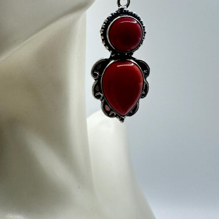 Vintage Red Coral Glass Silver Earrings | 925 sterling Silver Lever Backs