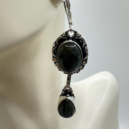 Vintage Labradorite Dangle Earrings Sterling Silver Leverbacks