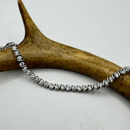 Vintage Cubic Zirconia Tennis Bracelet: 925 Sterling Silver Minimalist Gemstone