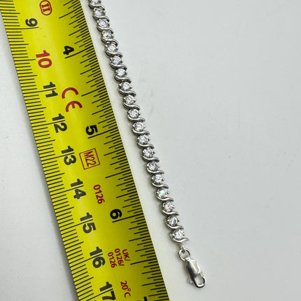 Vintage Cubic Zirconia Tennis Bracelet: 925 Sterling Silver Minimalist Gemstone