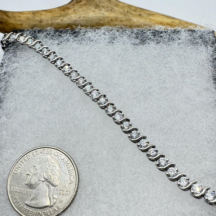 Vintage Cubic Zirconia Tennis Bracelet: 925 Sterling Silver Minimalist Gemstone
