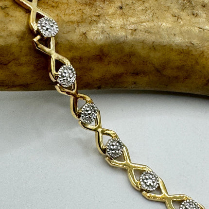 Vintage Gold Tennis Bracelet: Diamond Chip Infinity, Sterling Silver