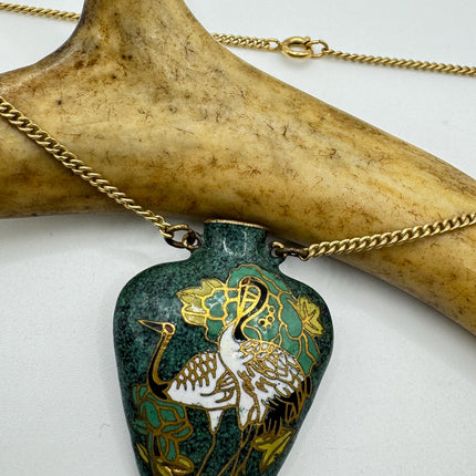 Vintage Green cloisonné enamel vase Deco Choker Necklace - Golden Bronze