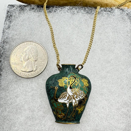 Vintage Green cloisonné enamel vase Deco Choker Necklace - Golden Bronze
