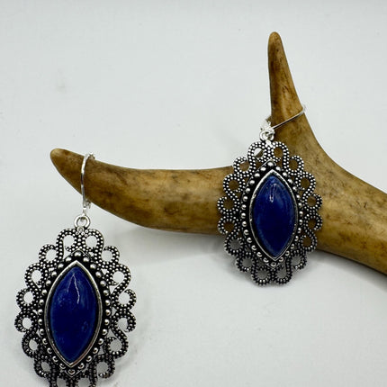 Vintage Cobalt Blue Lapis Lazuli Silver Earrings | 925 sterling Silver Lever Backs
