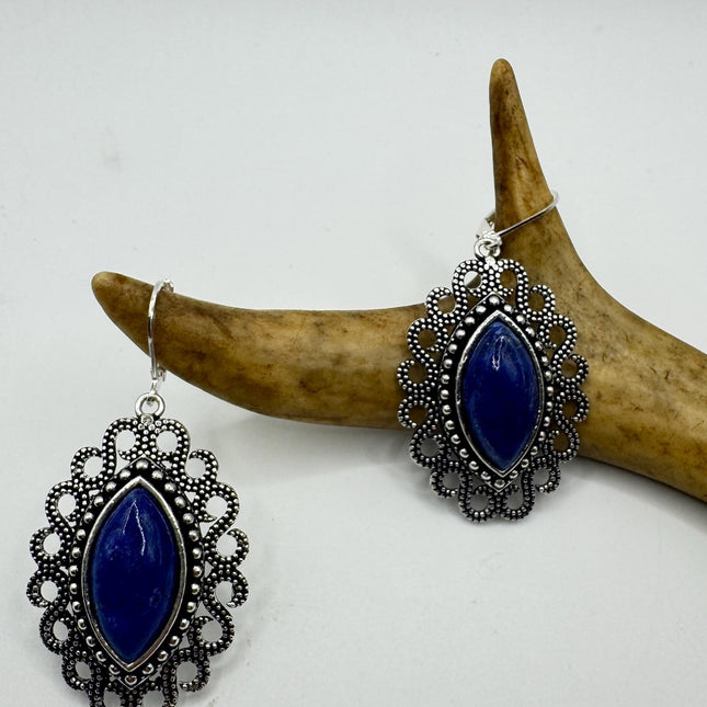 Vintage Cobalt Blue Lapis Lazuli Silver Earrings | 925 sterling Silver Lever Backs