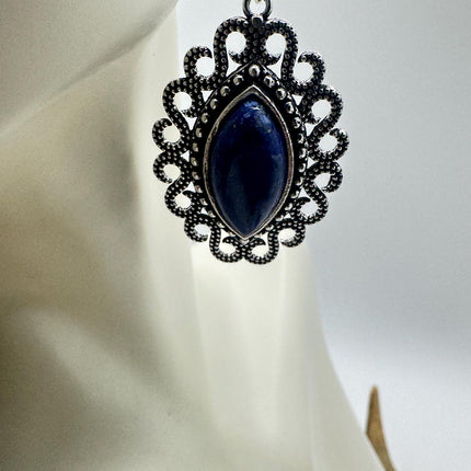 Vintage Cobalt Blue Lapis Lazuli Silver Earrings | 925 sterling Silver Lever Backs
