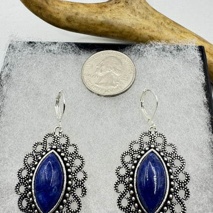 Vintage Cobalt Blue Lapis Lazuli Silver Earrings | 925 sterling Silver Lever Backs