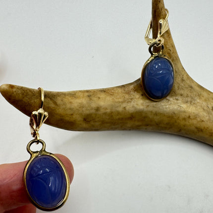 Vintage Tigers Eye Scarab Earrings Dangle Gold Filled