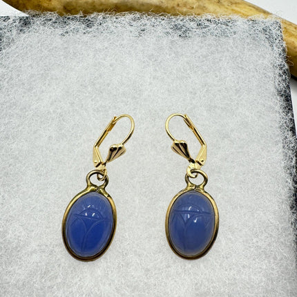 Vintage Tigers Eye Scarab Earrings Dangle Gold Filled