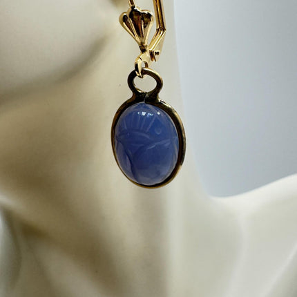 Vintage Tigers Eye Scarab Earrings Dangle Gold Filled
