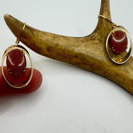 Vintage Goldstone Earrings Dangle Lever Back Gold Filled