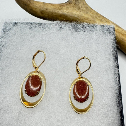 Vintage Goldstone Earrings Dangle Lever Back Gold Filled