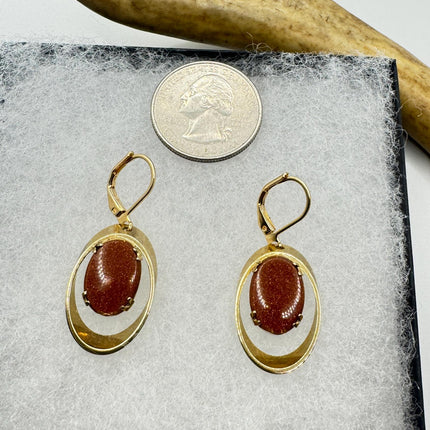 Vintage Goldstone Earrings Dangle Lever Back Gold Filled