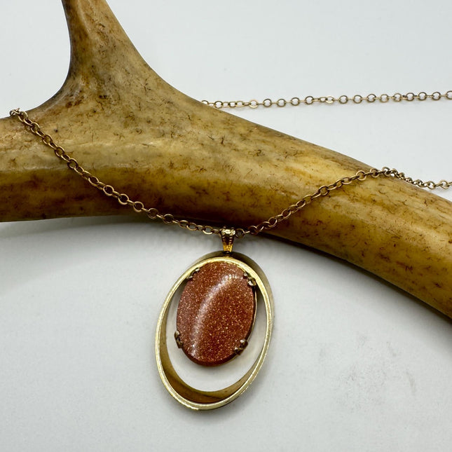 Vintage Goldstone Necklace: Dainty Gold Filled Chain