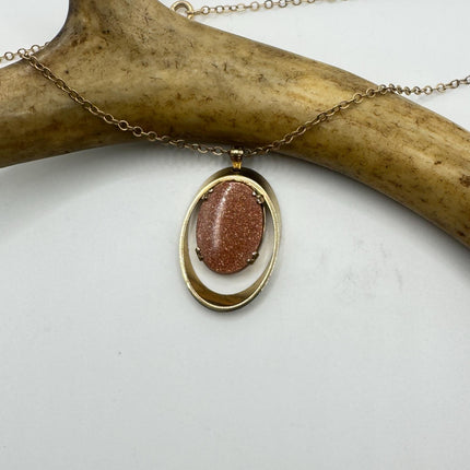 Vintage Goldstone Necklace: Dainty Gold Filled Chain