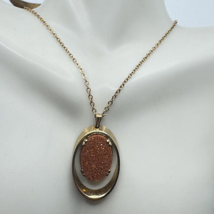 Vintage Goldstone Necklace: Dainty Gold Filled Chain
