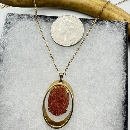 Vintage Goldstone Necklace: Dainty Gold Filled Chain