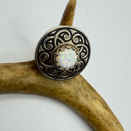 Vintage White Fire Opal 925 Sterling Silver Statement Ring