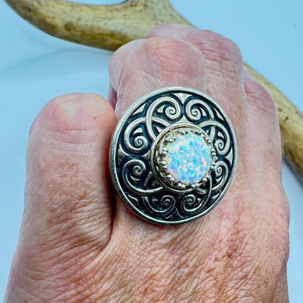 Vintage White Fire Opal 925 Sterling Silver Statement Ring