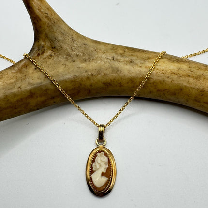 Vintage Cameo Pendant Necklace: Gold Filled Charm, Delicate Chain