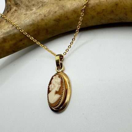 Vintage Cameo Pendant Necklace: Gold Filled Charm, Delicate Chain
