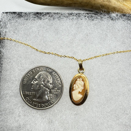 Vintage Cameo Pendant Necklace: Gold Filled Charm, Delicate Chain