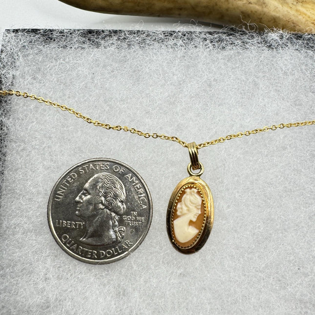 Vintage Cameo Pendant Necklace: Gold Filled Charm, Delicate Chain