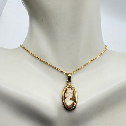 Vintage Cameo Pendant Necklace: Gold Filled Charm, Delicate Chain