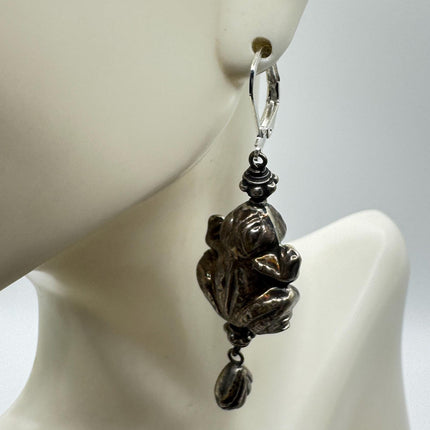 Vintage Silver Frog Earrings 925 Sterling Silver Liver Backs