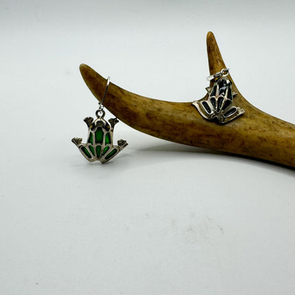 Vintage Silver Frog Earrings 925 Sterling Silver Liver Backs