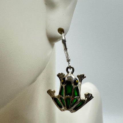 Vintage Silver Frog Earrings 925 Sterling Silver Liver Backs