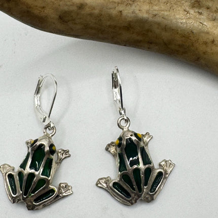 Vintage Silver Frog Earrings 925 Sterling Silver Liver Backs